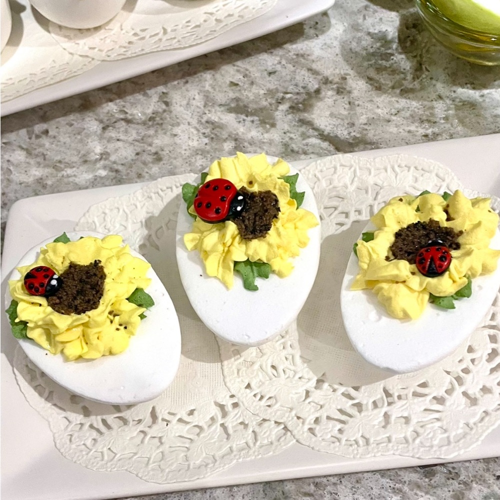 Faux Flower Deviled Eggs Set Of 3 Kitchen Staging Decor